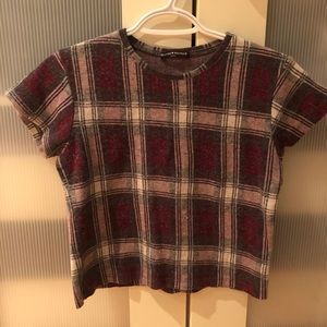 Brandy Melville Burgundy Plaid t-shirt